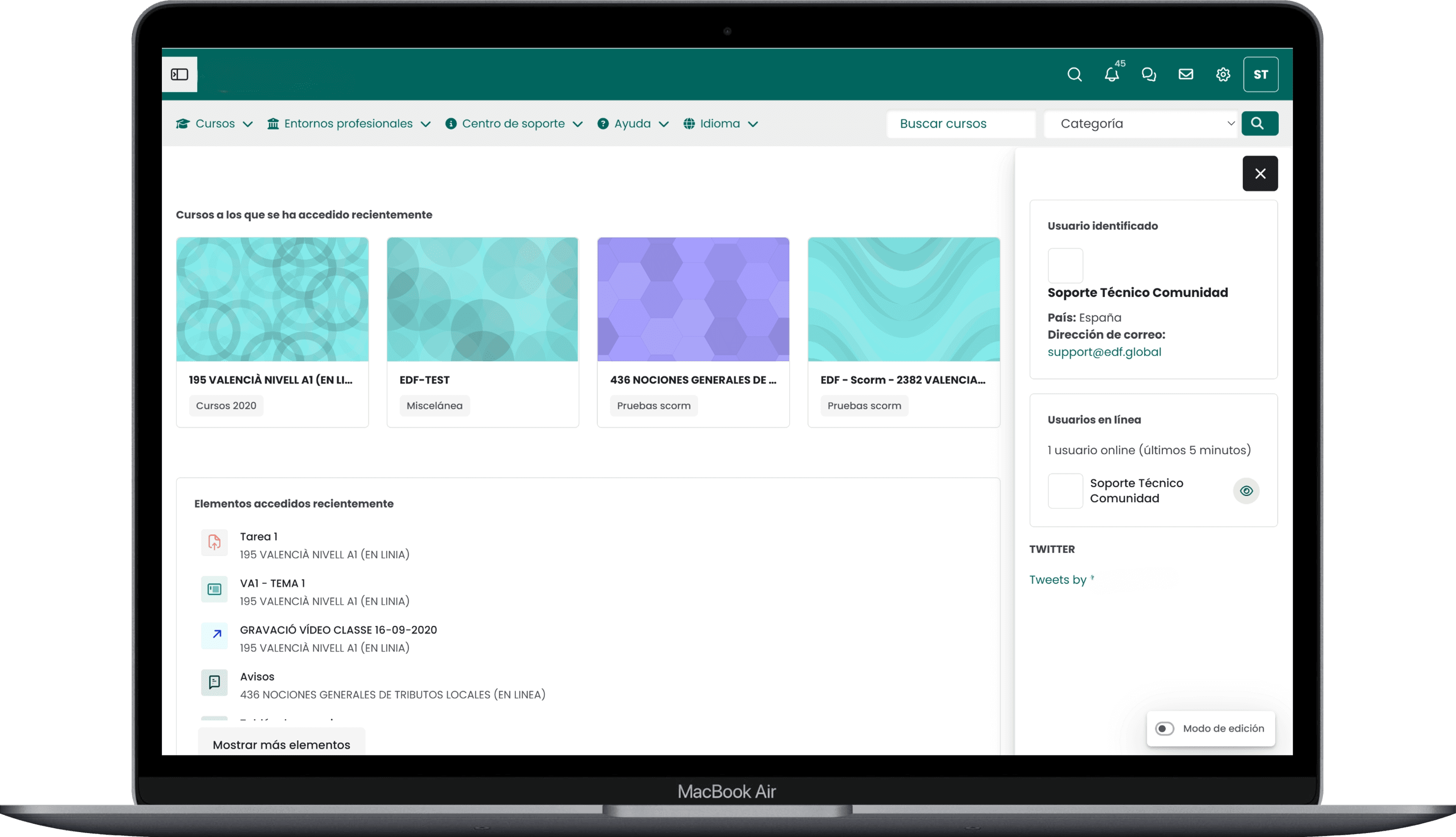 EDF Informes integrado en Moodle — MacBook Air