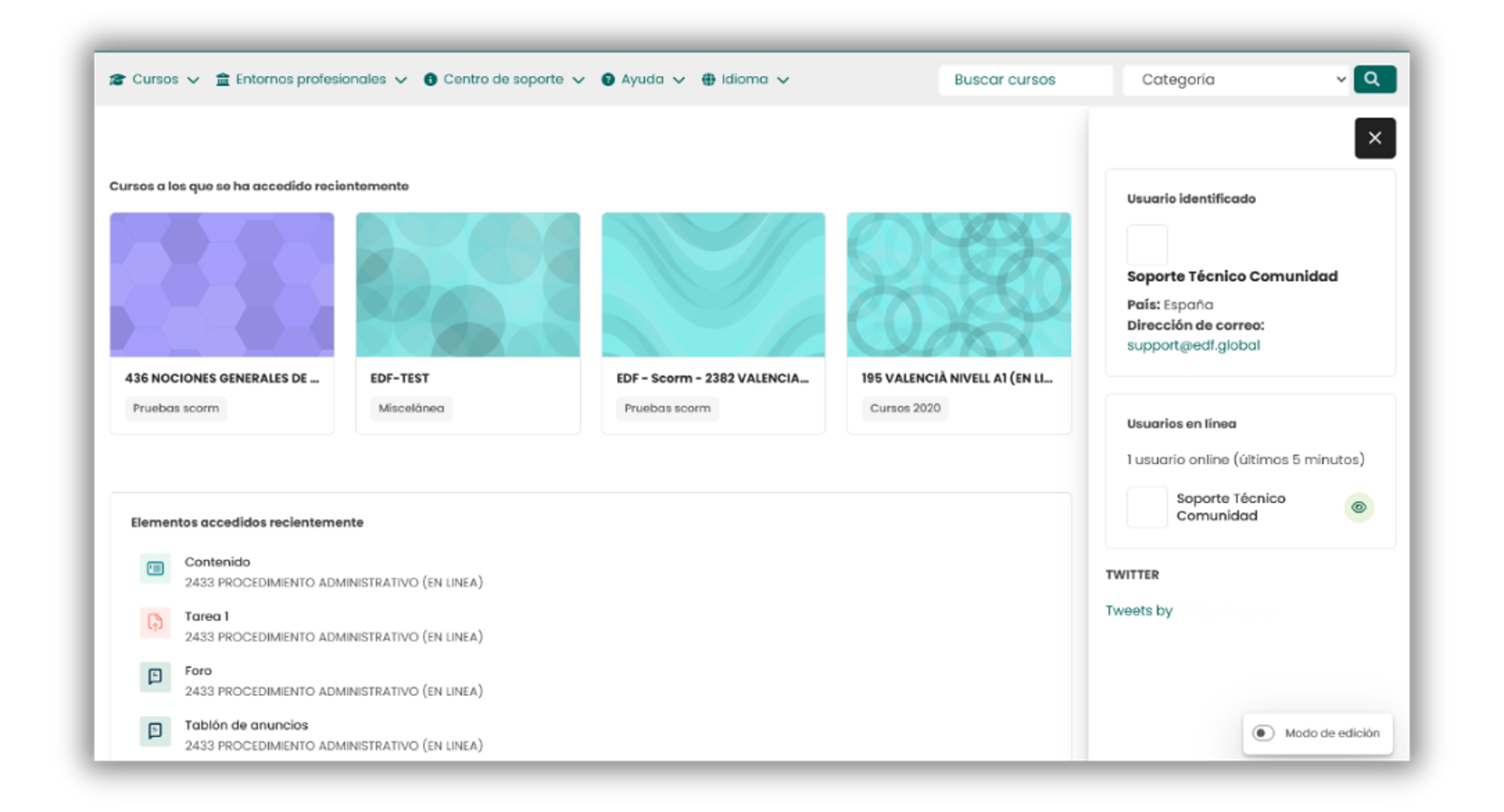 Moodle sin Board Retention by EDF — datos fragmentados en múltiples pantallas